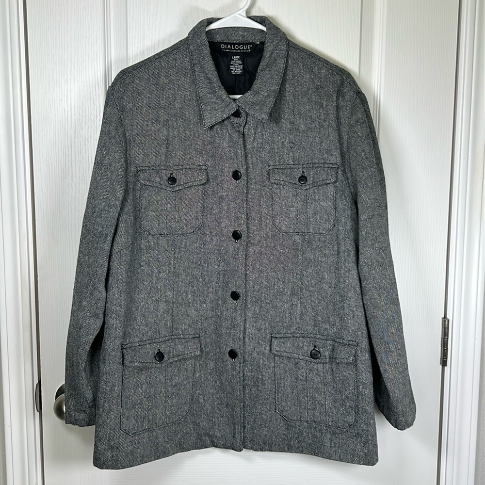 Dialogue Linen Cotton Blend Gray Black Shirt/Jacket Safari Size Large